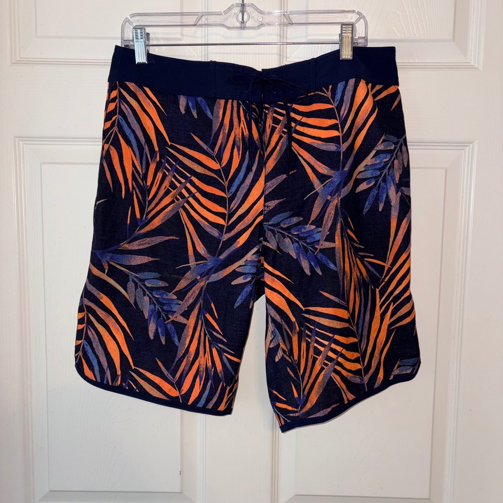 Old Navy California Mens 32 Board Shorts Tropical Palm Leaf Navy Orange S/612318